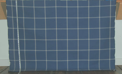Blue windowpane plaid upholstery fabric Remnant- 36"