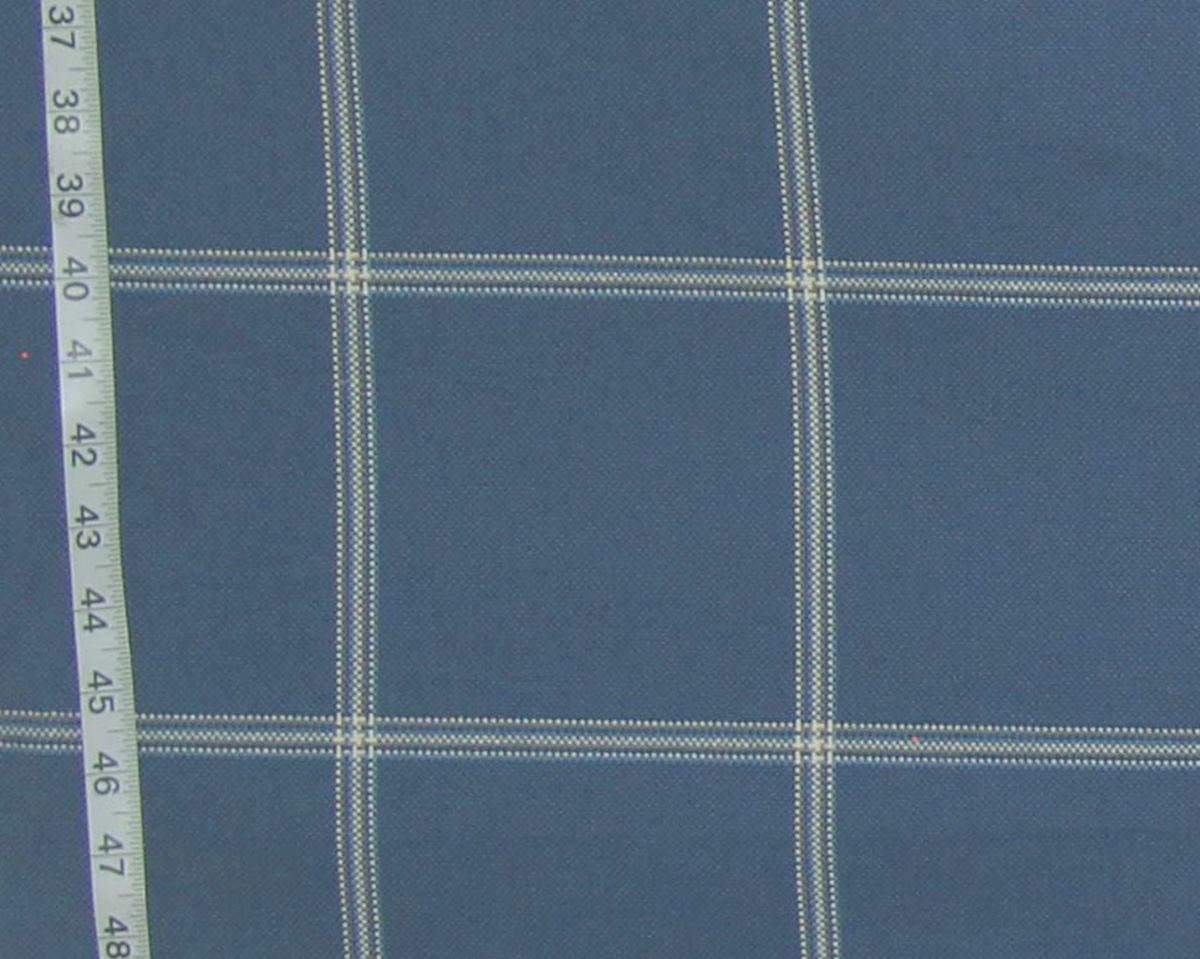 Blue windowpane plaid upholstery fabric Remnant- 36"