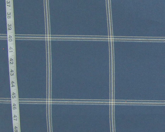 Blue windowpane plaid upholstery fabric Remnant- 36"