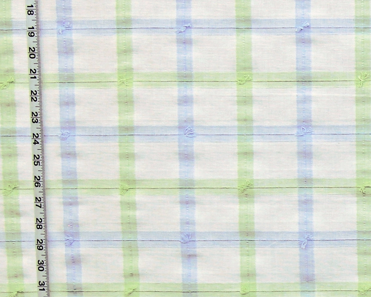 Blue green windowpane plaid fabric