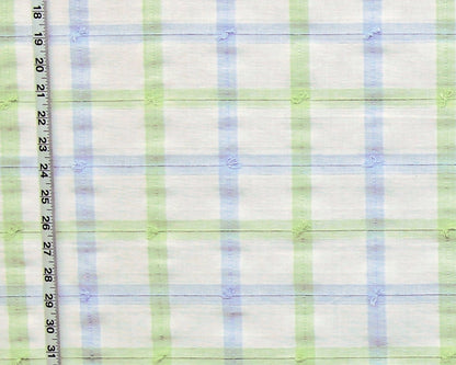 Blue green windowpane plaid fabric