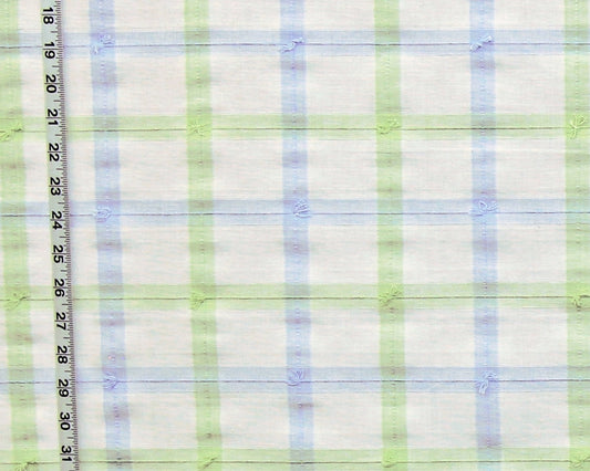 Blue green windowpane plaid fabric
