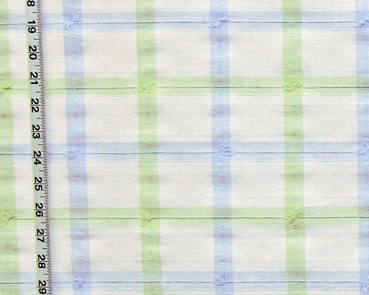 Blue green windowpane plaid fabric