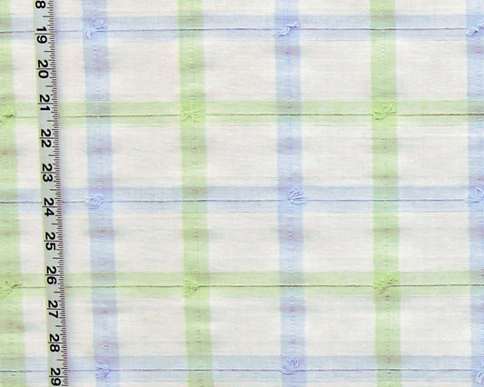 Blue green windowpane plaid fabric