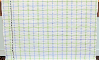 Blue green windowpane plaid fabric