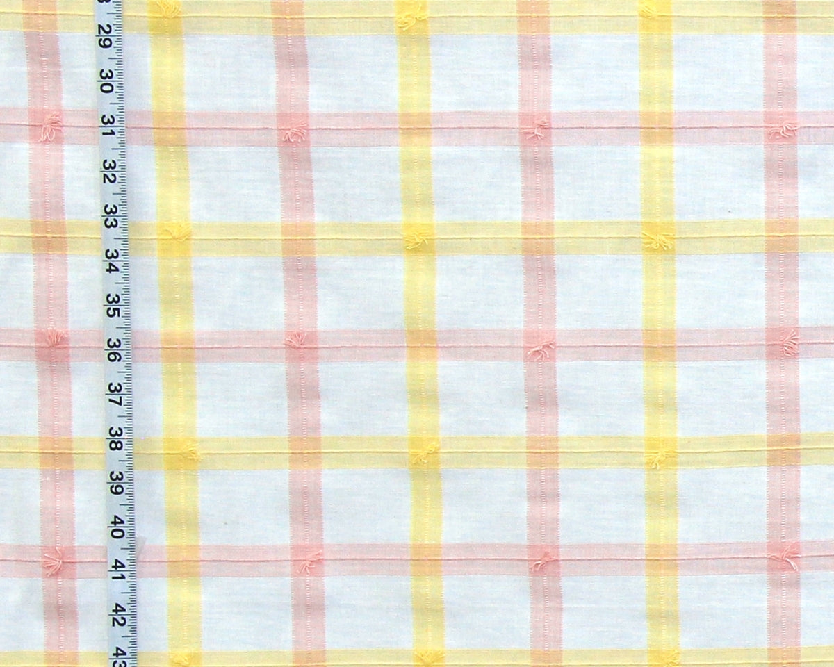 Pink peach yellow windowpane plaid fabric