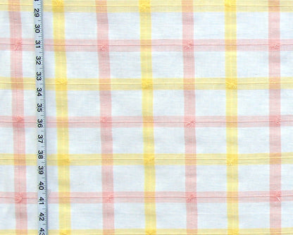 Pink peach yellow windowpane plaid fabric
