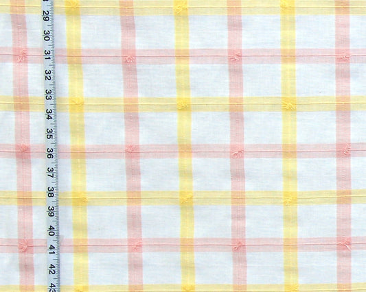 Pink peach yellow windowpane plaid fabric