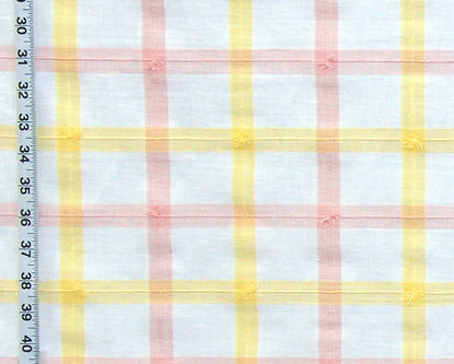 Pink peach yellow windowpane plaid fabric