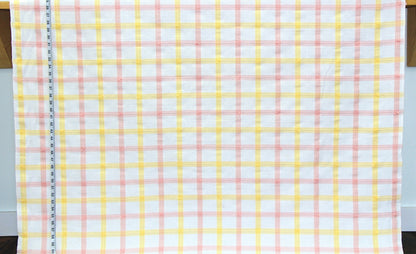 Pink peach yellow windowpane plaid fabric