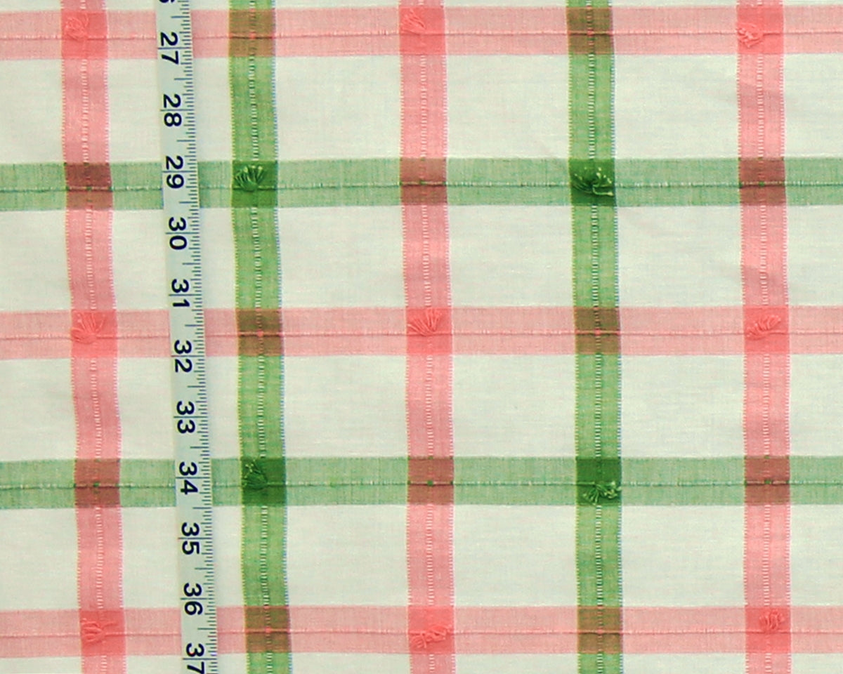 Pink green windowpane plaid fabric Rose