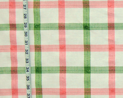 Pink green windowpane plaid fabric Rose