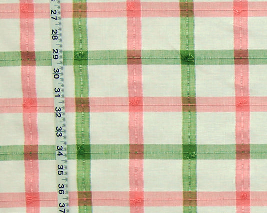 Pink green windowpane plaid fabric Rose
