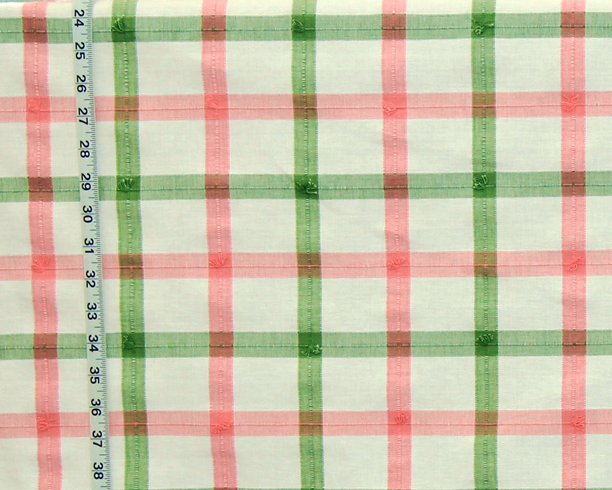 Pink green windowpane plaid fabric Rose