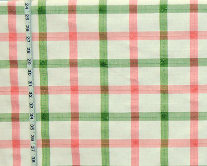 Pink green windowpane plaid fabric Rose