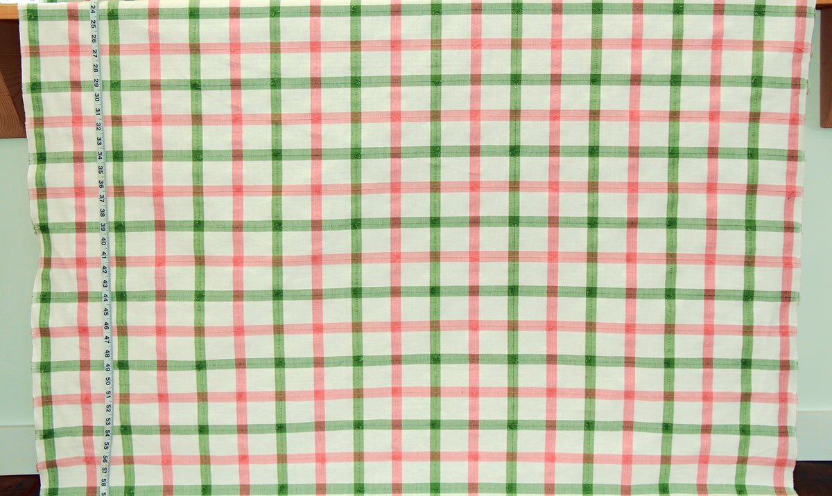 Pink green windowpane plaid fabric Rose