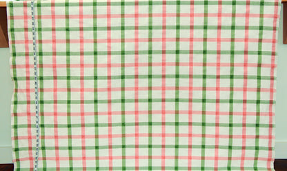 Pink green windowpane plaid fabric Rose
