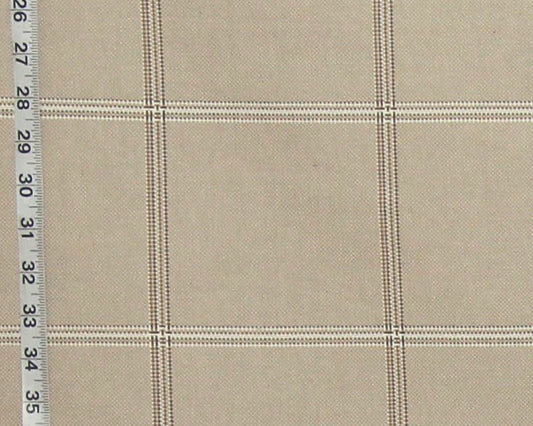 Tan windowpane plaid upholstery fabric Remnant- 36"