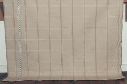 Tan windowpane plaid upholstery fabric Remnant- 36"
