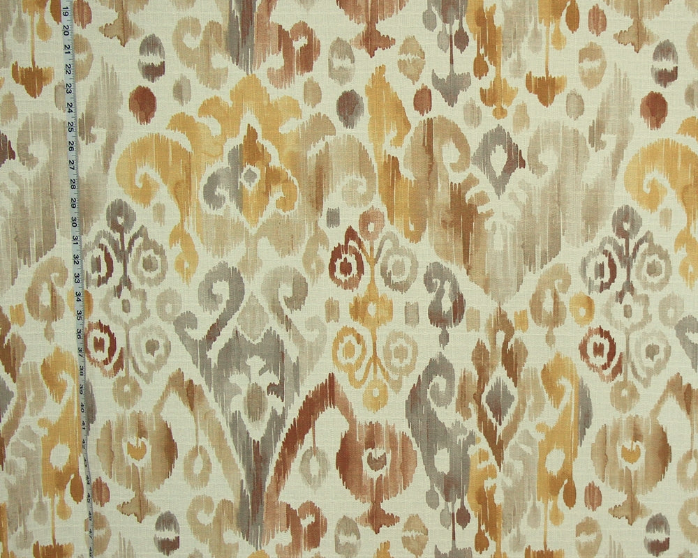 Gold brown grey ikat fabric watercolor 50"