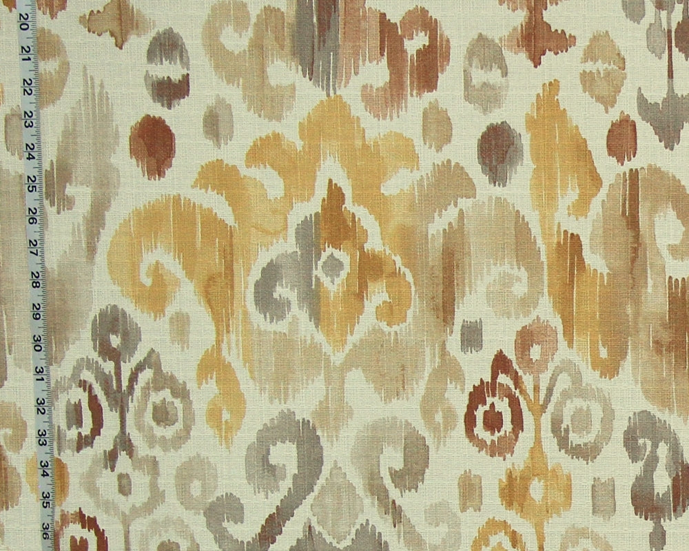 Gold brown grey ikat fabric watercolor 50"