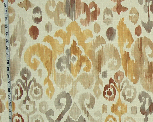 Gold brown grey ikat fabric watercolor 50"