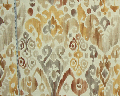 Gold brown grey ikat fabric watercolor 50"