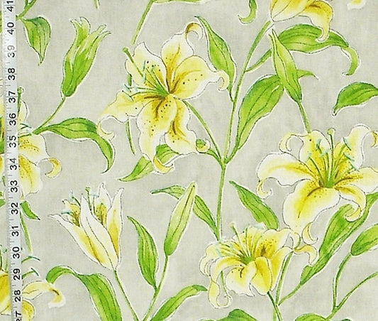 Waverly Yellow Lily Fabric Grey Floral Garden
