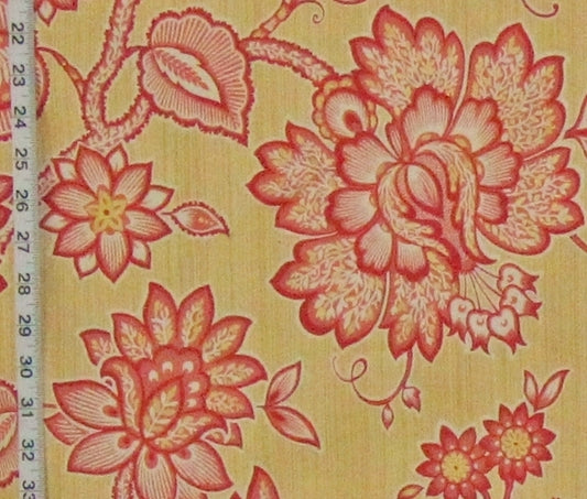 Yellow Salmon Orange Floral Fabric Gold Metallic Floral