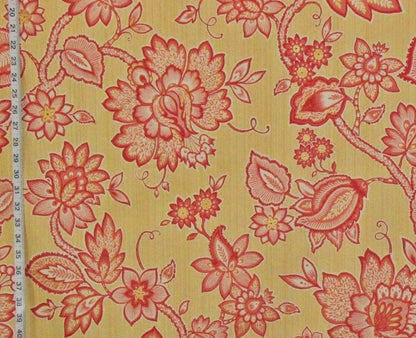 Yellow Salmon Orange Floral Fabric Gold Metallic Floral