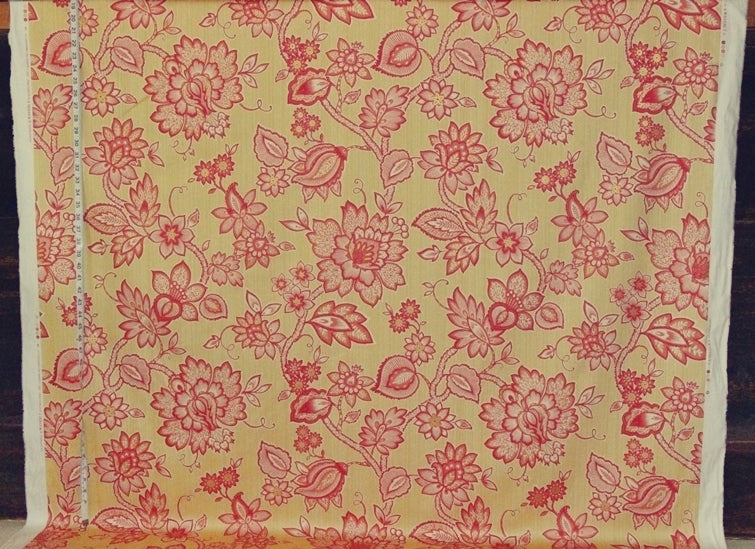 Yellow Salmon Orange Floral Fabric Gold Metallic Floral