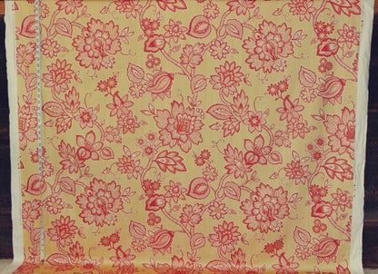 Yellow Salmon Orange Floral Fabric Gold Metallic Floral