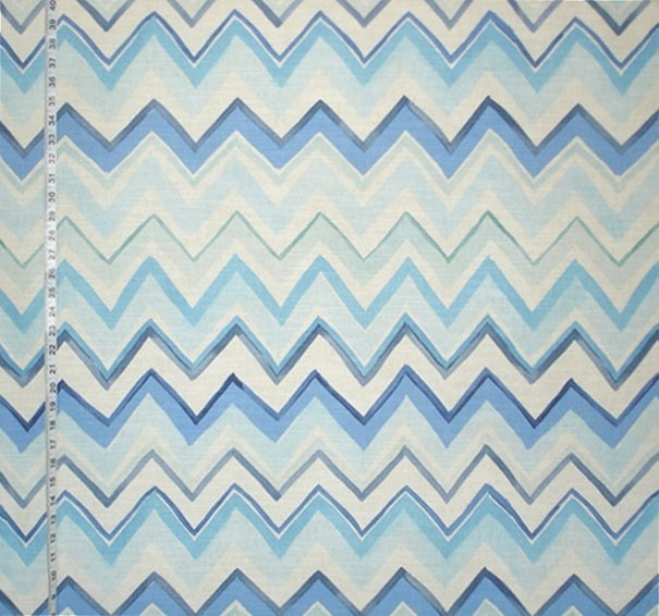 Fabric with blue and beige zigzag pattern