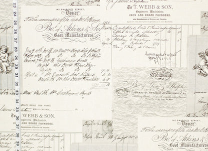 Angel Toile Fabric French Document Script Grey Black