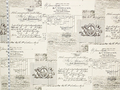 Angel Toile Fabric French Document Script Grey Black