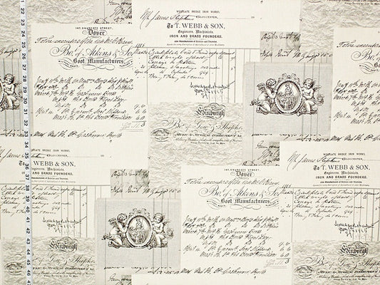 Angel Toile Fabric French Document Script Grey Black