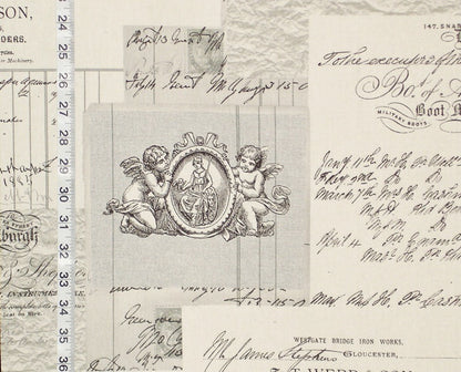 Angel Toile Fabric French Document Script Grey Black