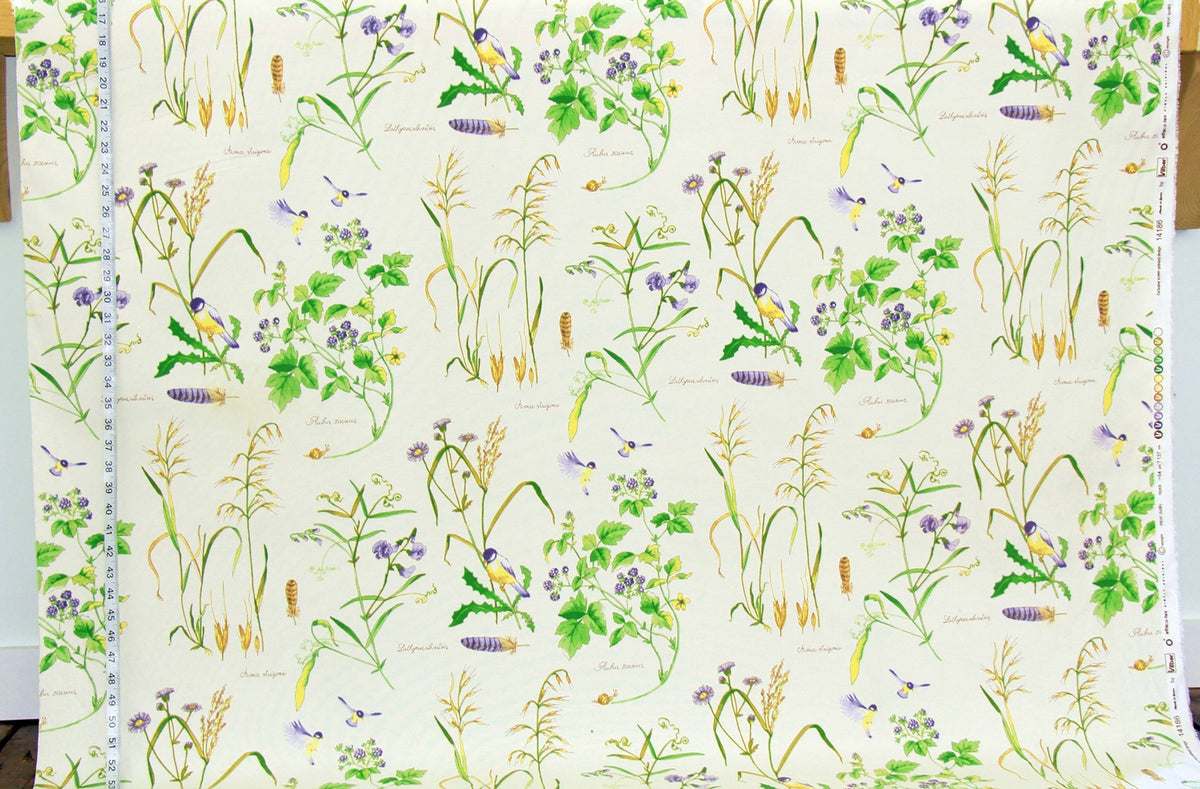 Summer meadow fabric blackberry bird purple sweet pea aster