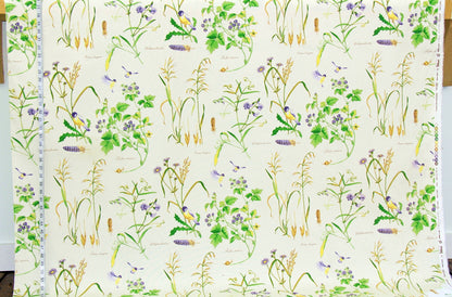 Summer meadow fabric blackberry bird purple sweet pea aster