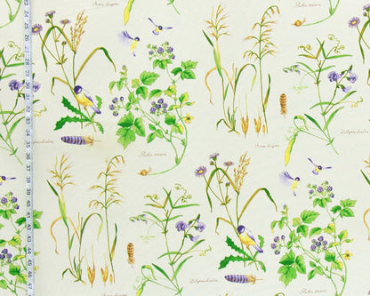 Summer meadow fabric blackberry bird purple sweet pea aster