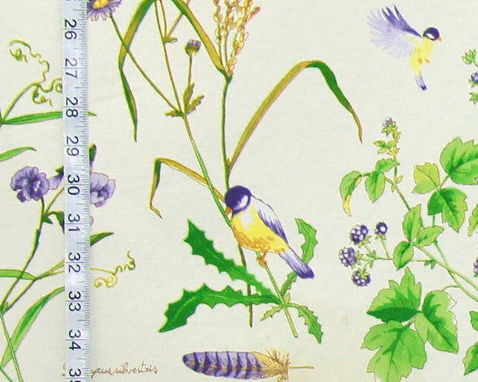 Summer meadow fabric blackberry bird purple sweet pea aster
