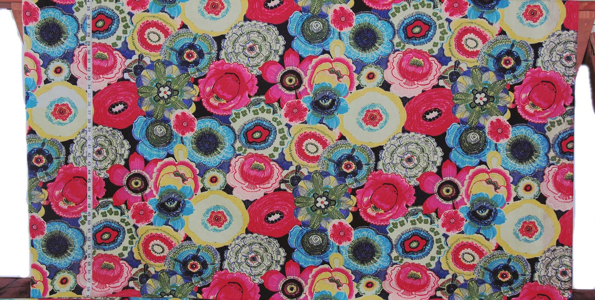 Fantasy floral fabric blue pink retro whimsical