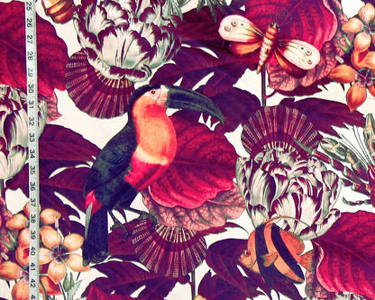 Tropical botanical fabric toucan floral fauna seashell bird fish velvet material