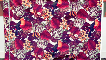 Tropical botanical fabric toucan floral fauna seashell bird fish velvet material