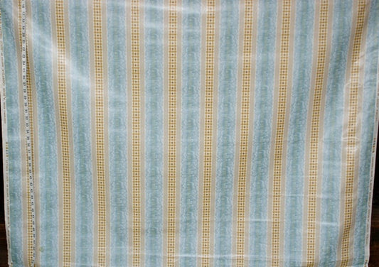 Blue Plaid Chintz Fabric Vintage Clarence House Victoria Stripe - 5 1/2 yd Remnant