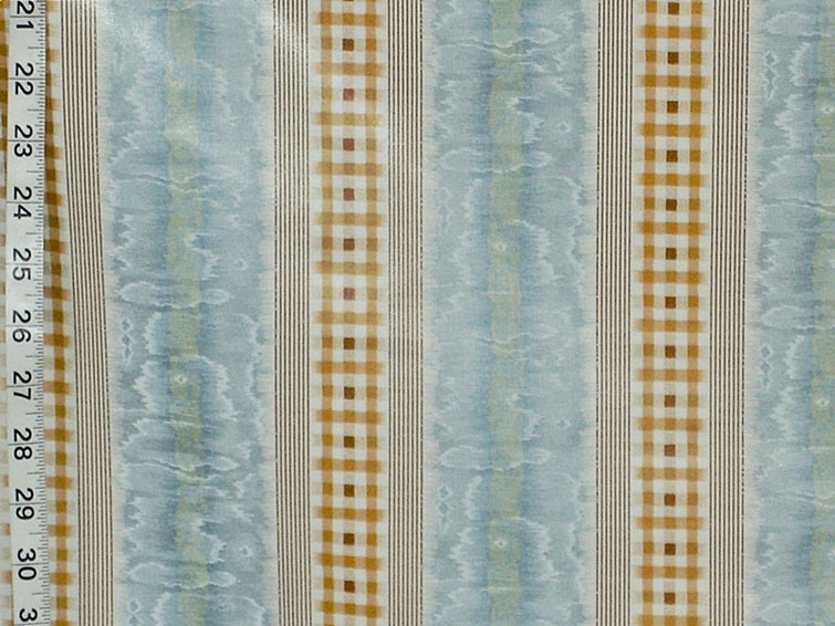 Blue Plaid Chintz Fabric Vintage Clarence House Victoria Stripe - 5 1/2 yd Remnant