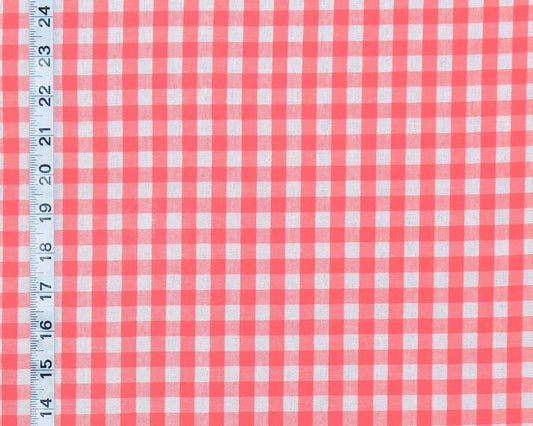 Coral orange checked gingham fabric salmon pink