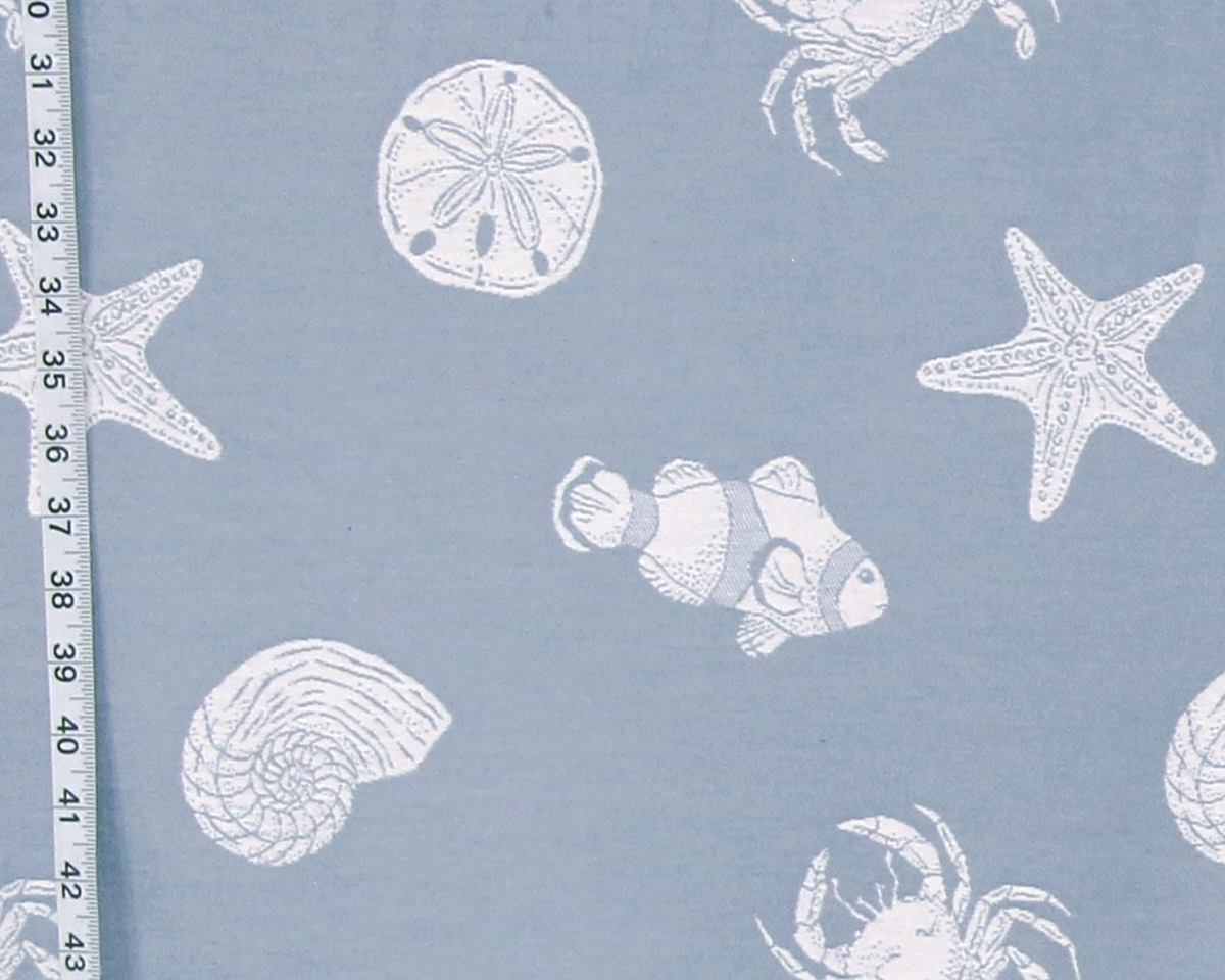 Purple-Blue Seashell Fabric - Starfish, Tropical Fish, Crab, Upholstery