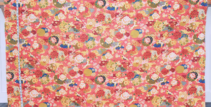Asian crane garden fabric coral pink floral flower