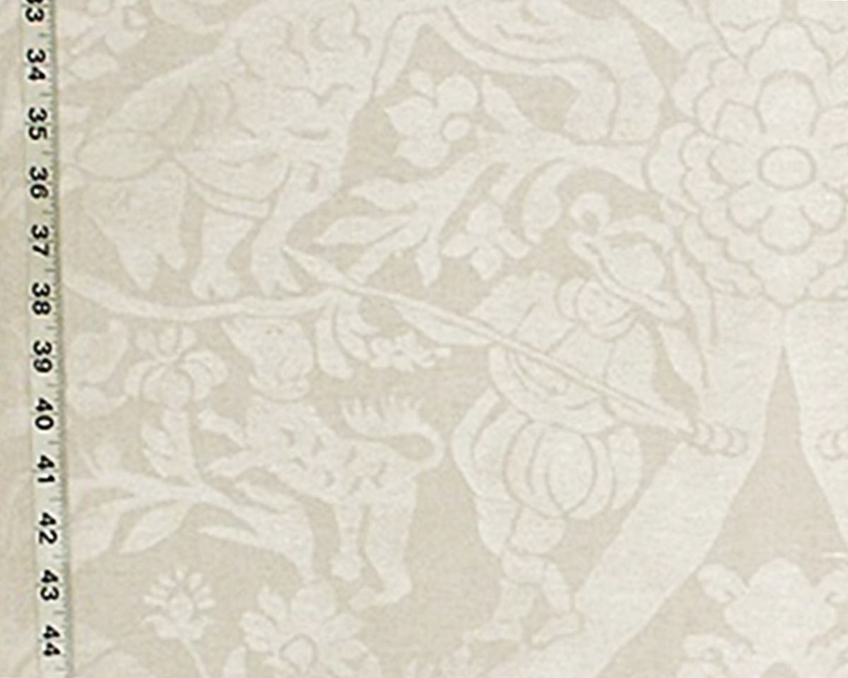 Medieval Bull Hunt Fabric Spanish Beige Damask Upholstery Silver